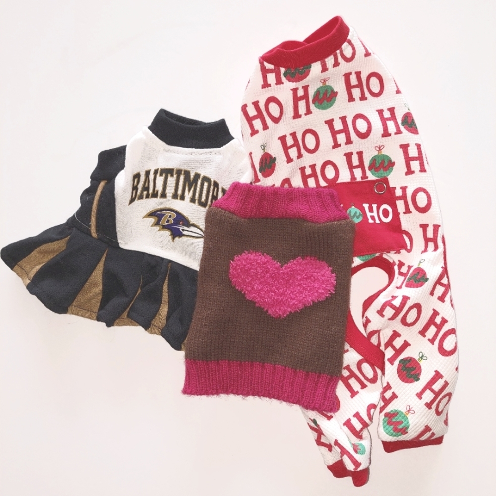 3PC set of pet clothes - Sweater, Dress, Christmas Long Johns Size XS for all
